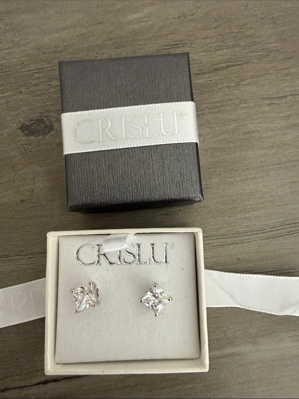 Clear Cubic Zirconia Square Stud Earrings - Silver